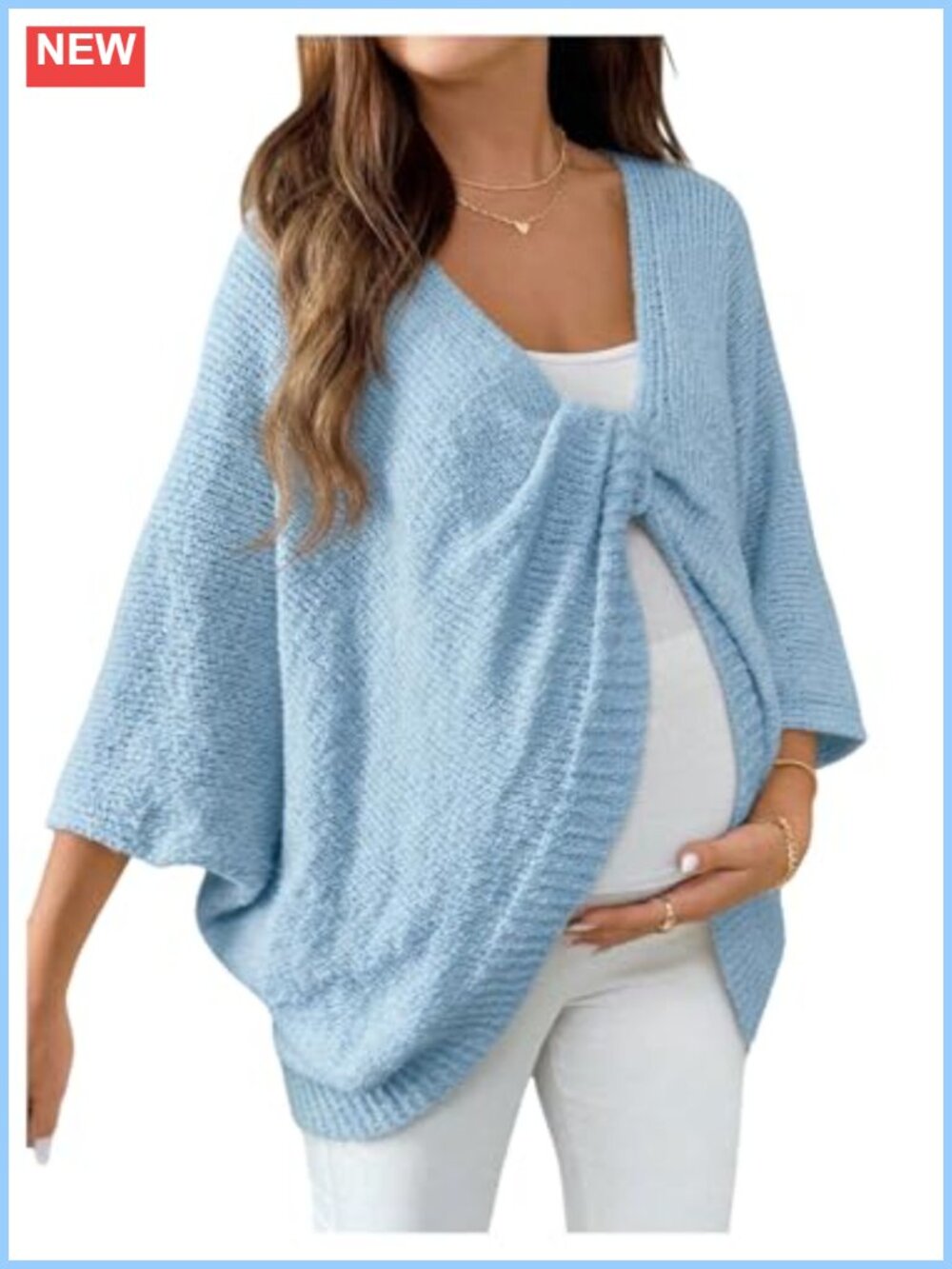 Maternity Twist Front Oversized Knit Cardigan V Neck Dolman Sleeve